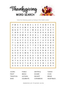 Thanksgiving Word Search