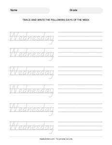 Trace the Days of the Week - Wednesday