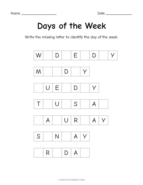 Identify the Days of the Week