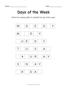 Identify the Days of the Week