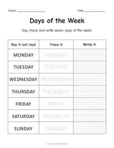 Days of the Week - Trace and Write