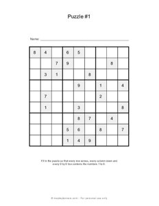 Sudoku Puzzles - 9x9 - Puzzle #1