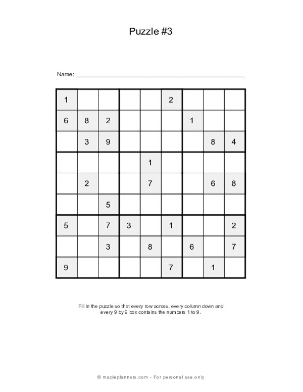 Sudoku Puzzles - 9x9 - Puzzle #3