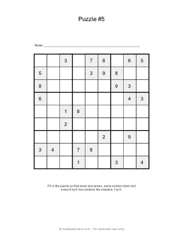 PRINTABLE SUDOKU  Sudoku puzzles, Sudoku printable, Sudoku