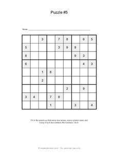 Sudoku Puzzles - 9x9 - Puzzle #5