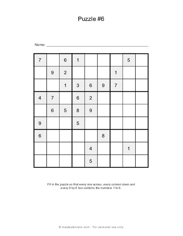 Sudoku Puzzles - 9x9 - Puzzle #6