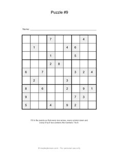 Sudoku Puzzles - 9x9 - Puzzle #9