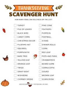 Thanksgiving Scavenger Hunt - Prefilled