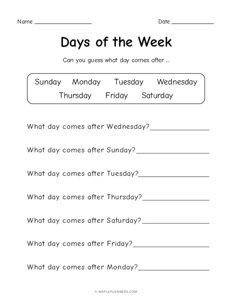 Days of the Week - What day comes after?