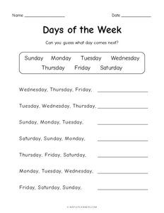 Days of the Week - What day comes next?