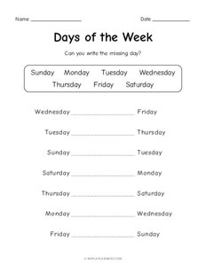 Days of the Week - Write the Missing Day