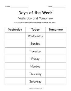 Days of the Week - Yesterday Today Tomorrow