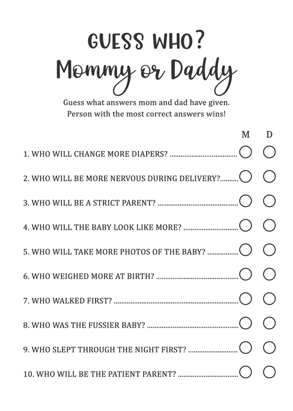 20 Questions about the Parents Baby Shower game | Zazzle