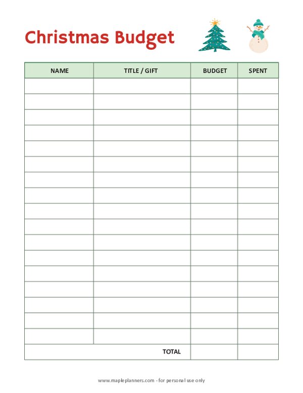 Free Christmas Budget Plan Printable Free Christmas Budget Plan Printable