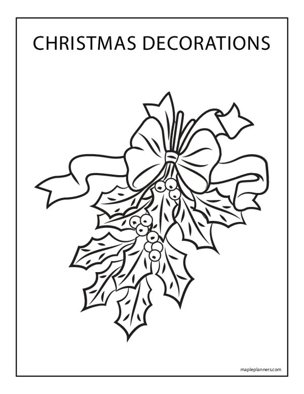 Holly Christmas Decorations Coloring Page