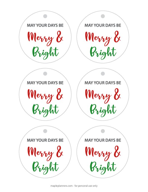 Merry and Bright Christmas Gift Tags
