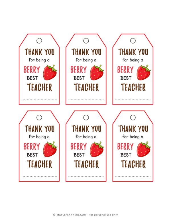 Berry Best Teacher Appreciation Gift Tags