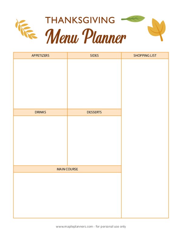 Thanksgiving Meal Planner - Free Printable Menu Planner