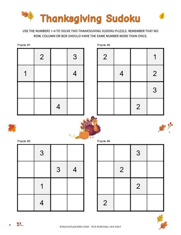 4x4 Sudoku for kids worksheet