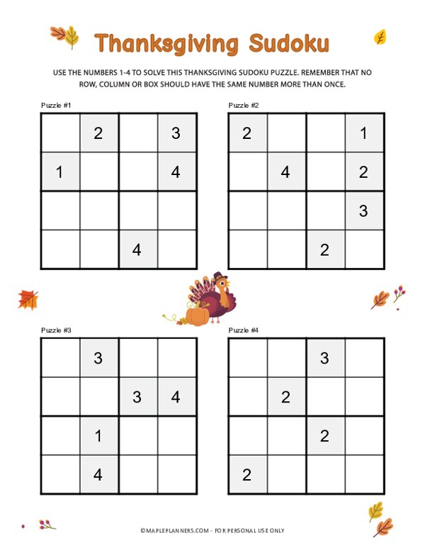 Sudoku 4x4 activity