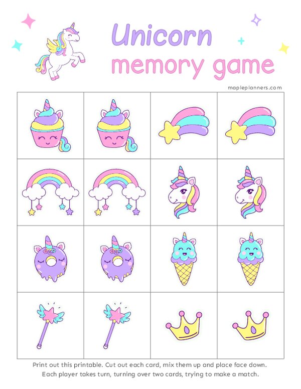 Unicorn Memory Games for Kids