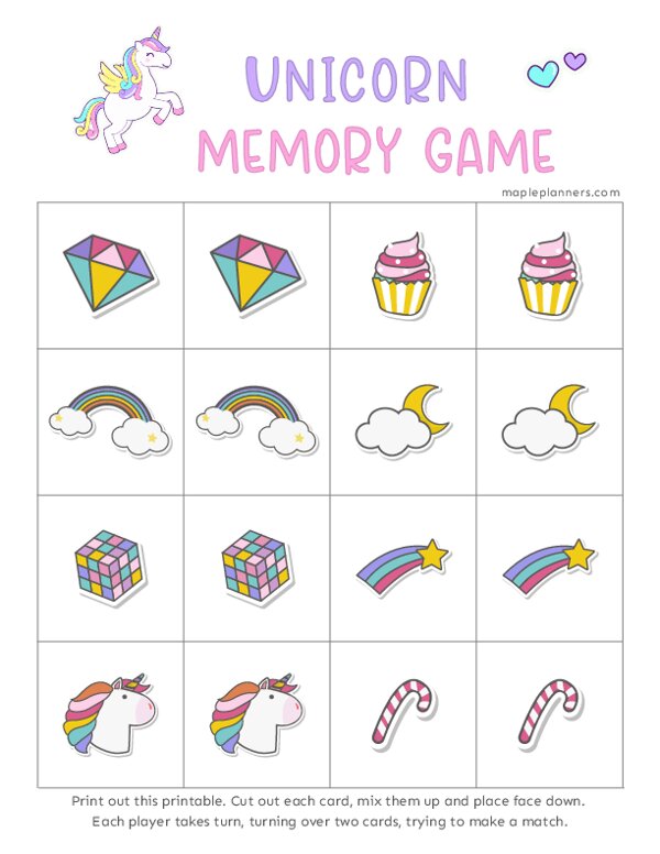 Unicorn Matching Games for Kids