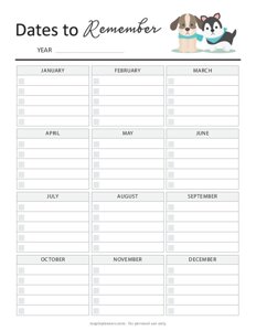 Pet Planner Dates to Remember