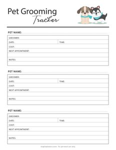 Pet Grooming Tracker Printable