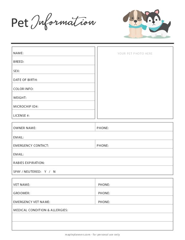 Pet Information Template