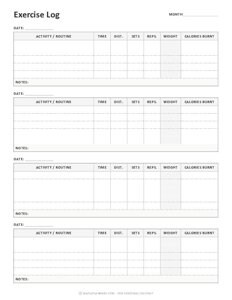 Exercise Log Template