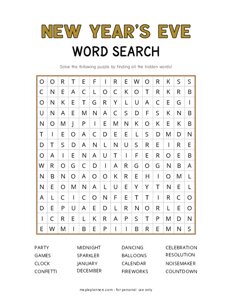 New Years Eve Word Search
