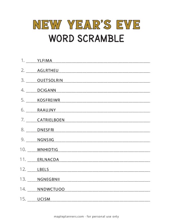 New Years Eve Word Scramble