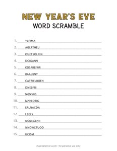 New Years Eve Word Scramble