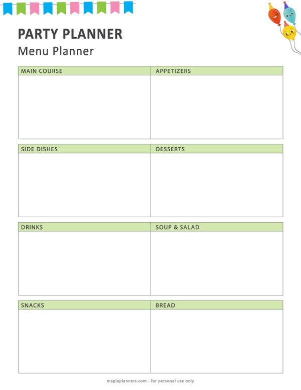 Party Planner Menu Planning