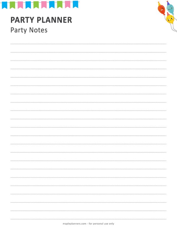 Party Planner Notes