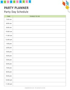 Party Planner Party Schedule
