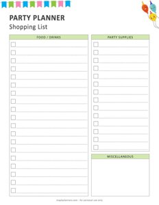 Party Planner Shopping List