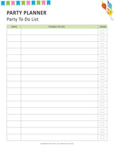 Party Planner To Do List