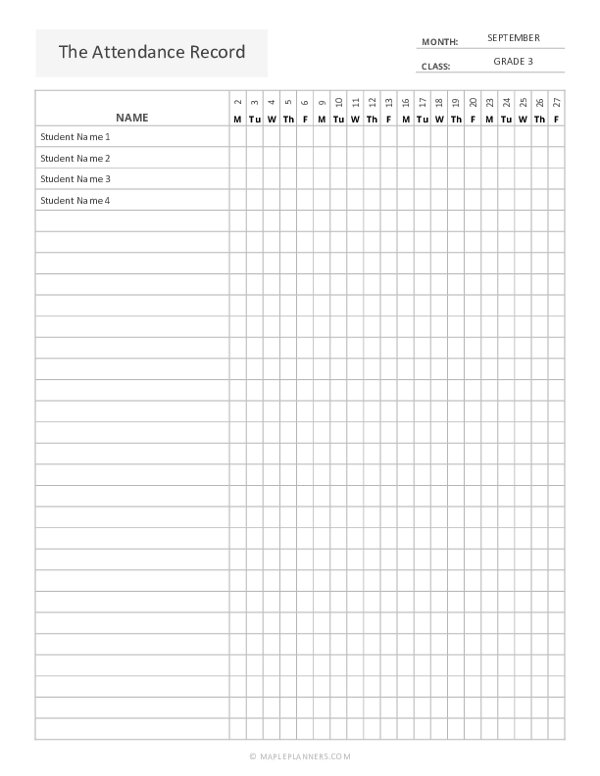 Student Attendance Record Template