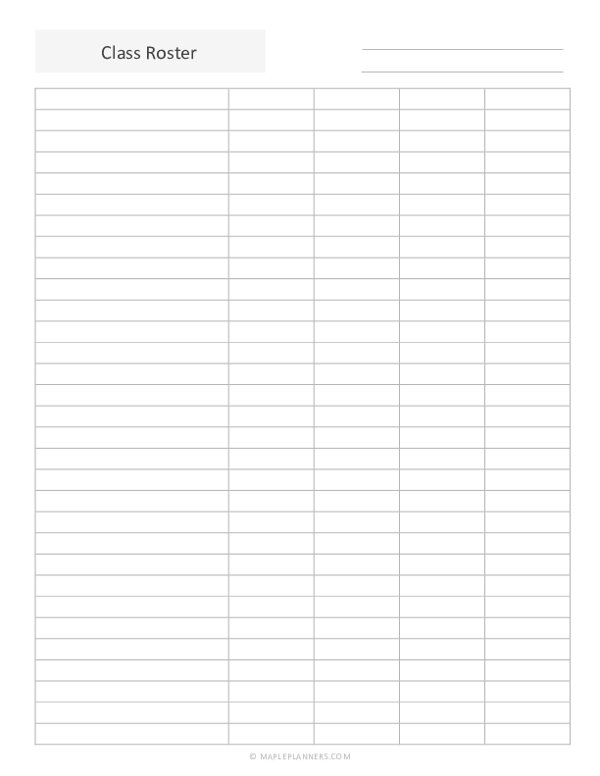Editable Class Roster Template