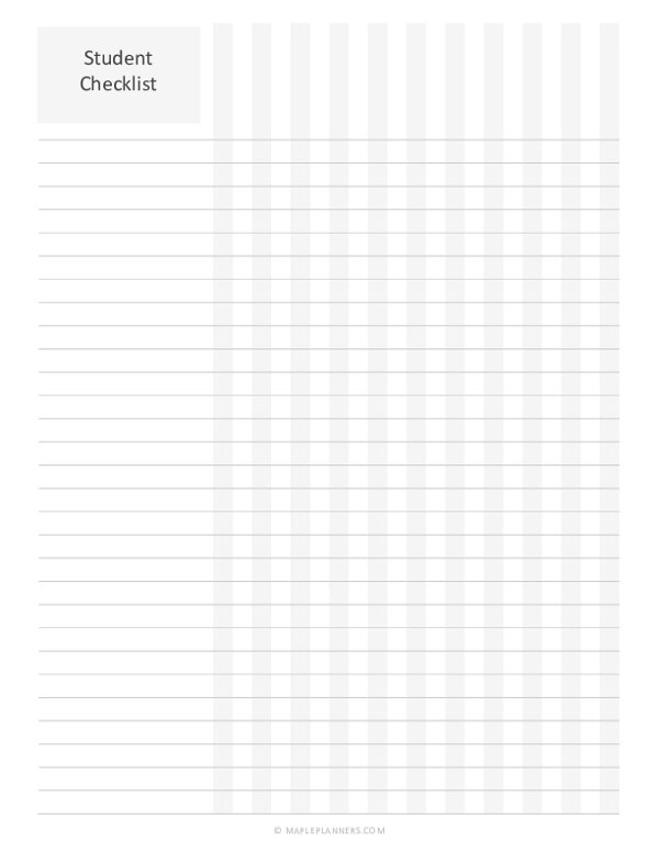Editable Student Checklist Template