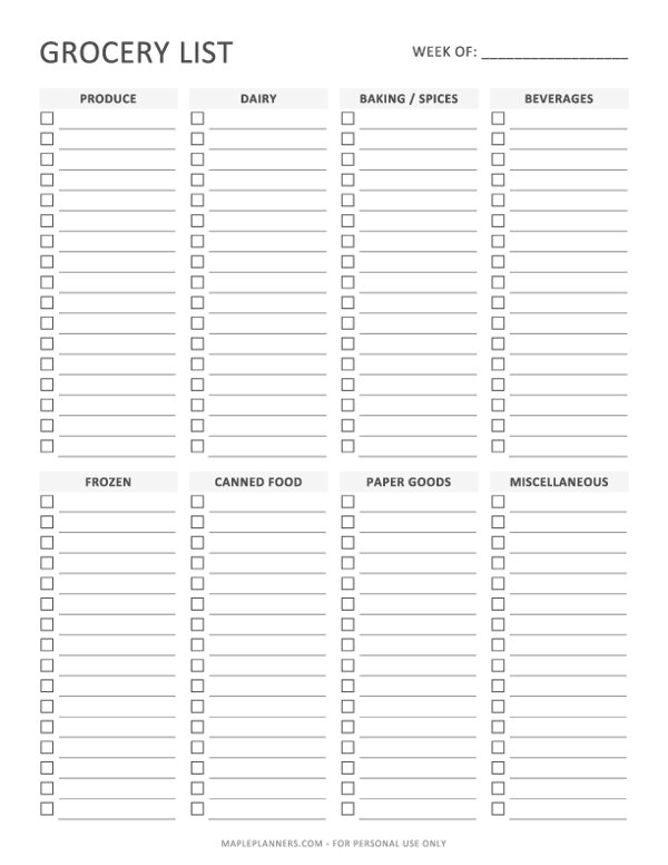 Grocery List Template