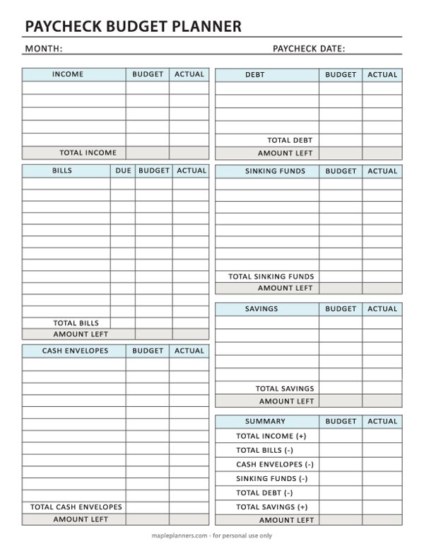 Paycheck Planner Template