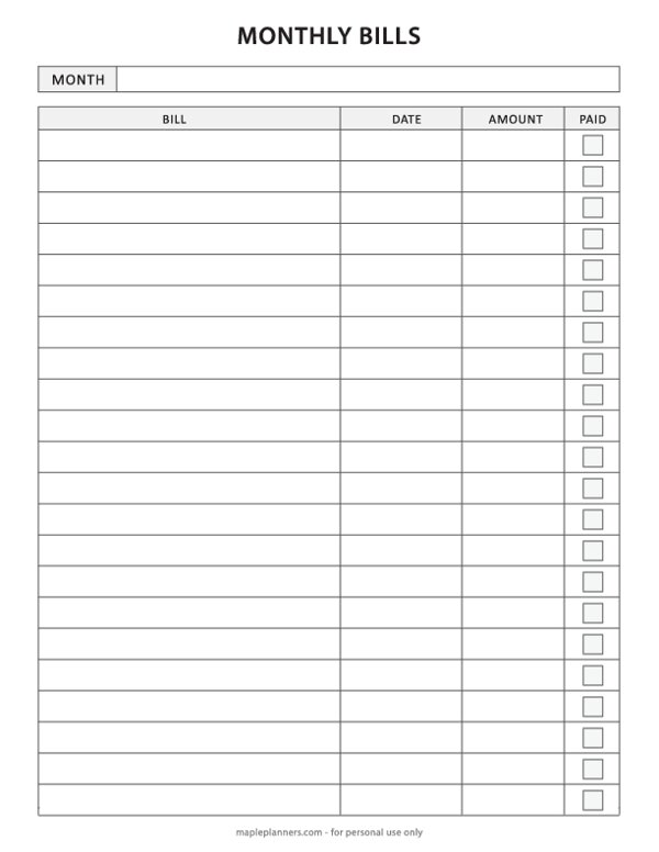 Monthly Bill Organizer