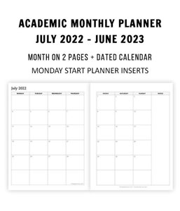 Academic Planner 2022 - 2023 - Month on 2 Pages (Monday Start)