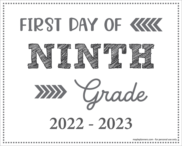 First Day Of 9th Grade Sign Free Printable