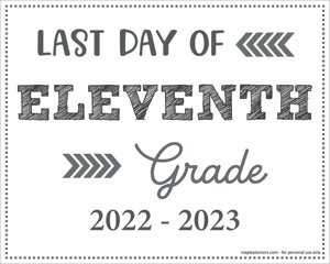 Last Day of 11th Grade Sign (Editable)