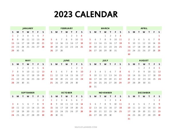 2023 Year at a Glance Template (Landscape)
