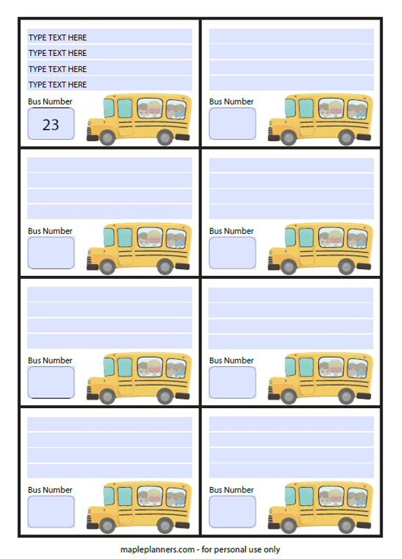 School Bus Name Tags Editable 