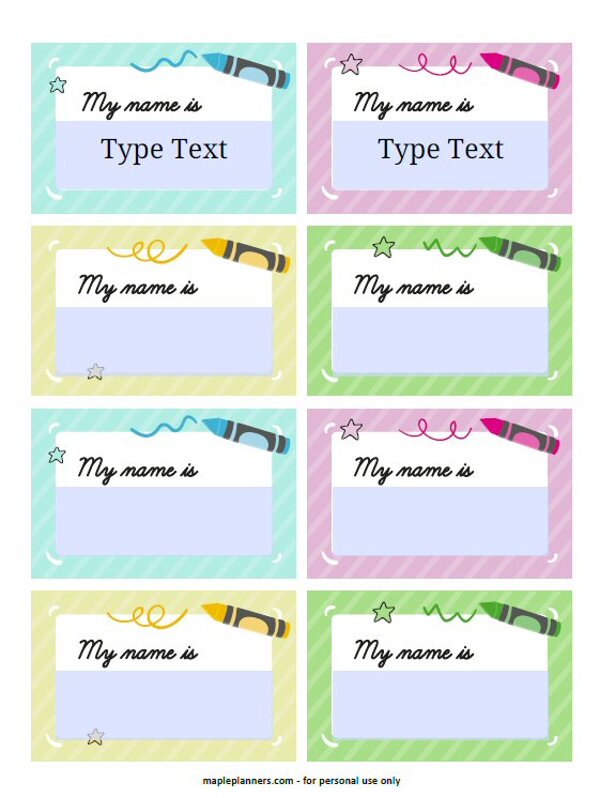 Editable Name Tags Printable for Back to School